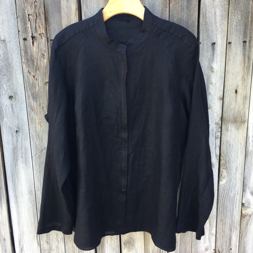 About Design Corp Linen Tunic Blouse Black 12